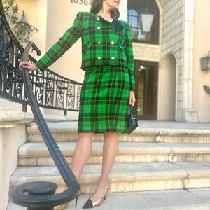 Vintage Adrienne Vittadini 2-Piece Outfit Green Plaid Medium